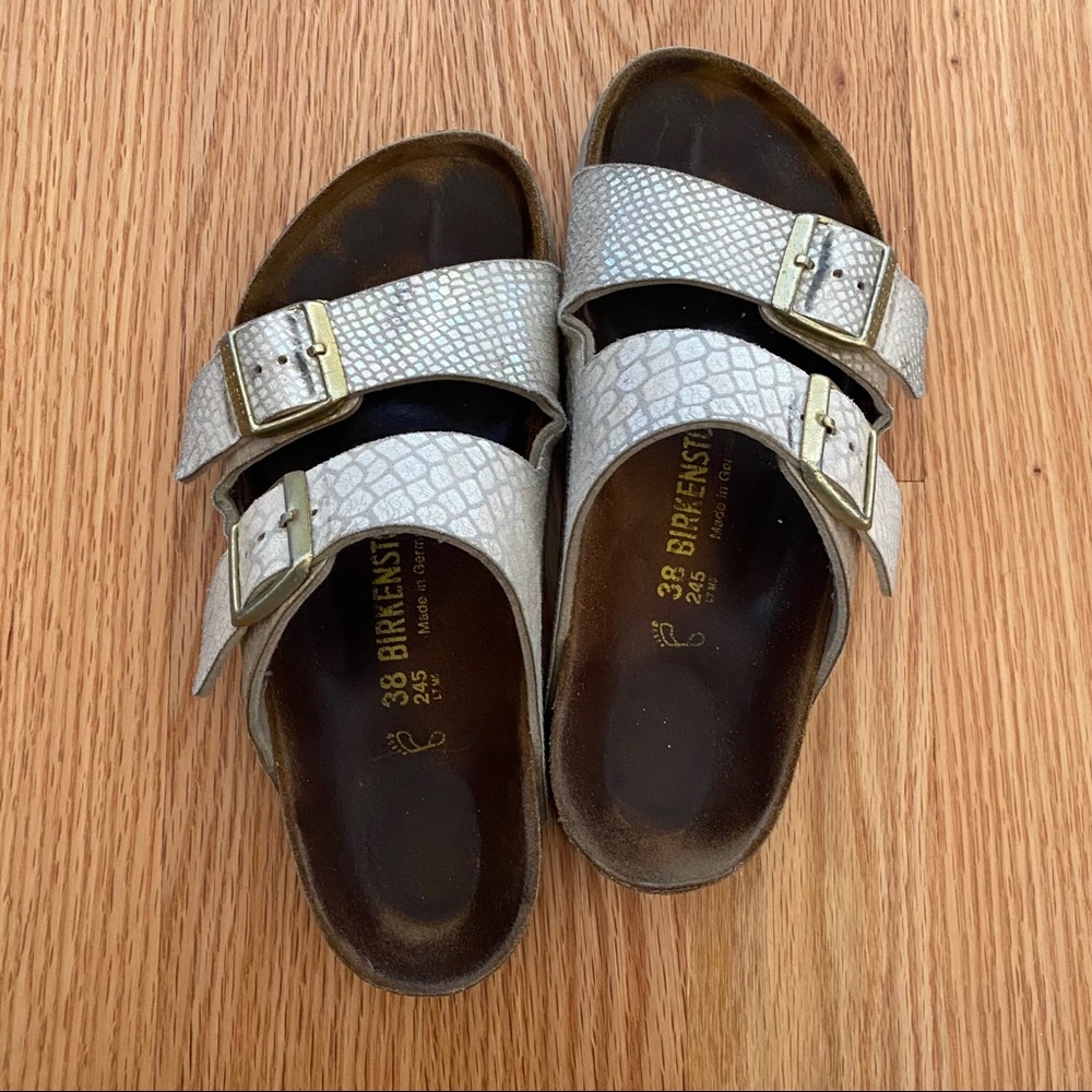 Birkenstock Arizona White Pearl Snakeskin Sandals